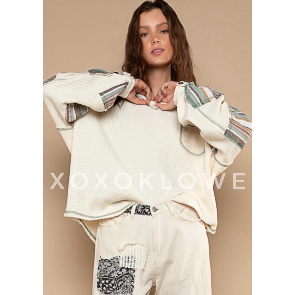 POL Thermal Knit Slouchy Oversized Top Striped Long Sleeves - Picture 3 of 11